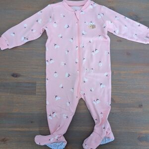 Baby Pink Floral Footed One-Piece Zip Pajama - Kids